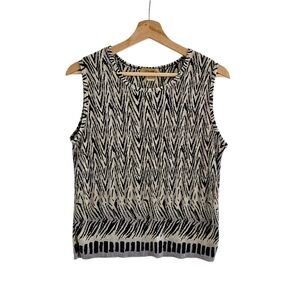 Vintage Plisse Zebra Print Sleeveless Top, Black Blue And Grey, Size M